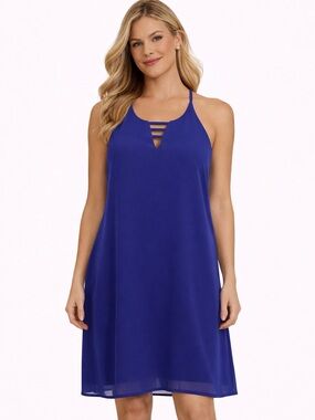 Cocktail Dress Mini Party Shower Event Spaghetti Straps Deep V Royal Blue Small